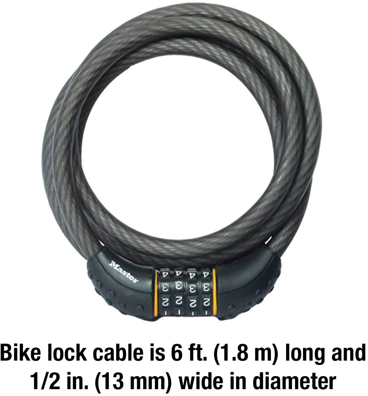 Cable Lock, Set Your Own Combination Bike Lock, 6 ft. Long, Black, 8122D