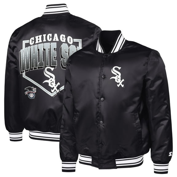 Men's Starter  Black Chicago White Sox Home Plate Printed Graphic Satin Full-Snap Varsity Jacket