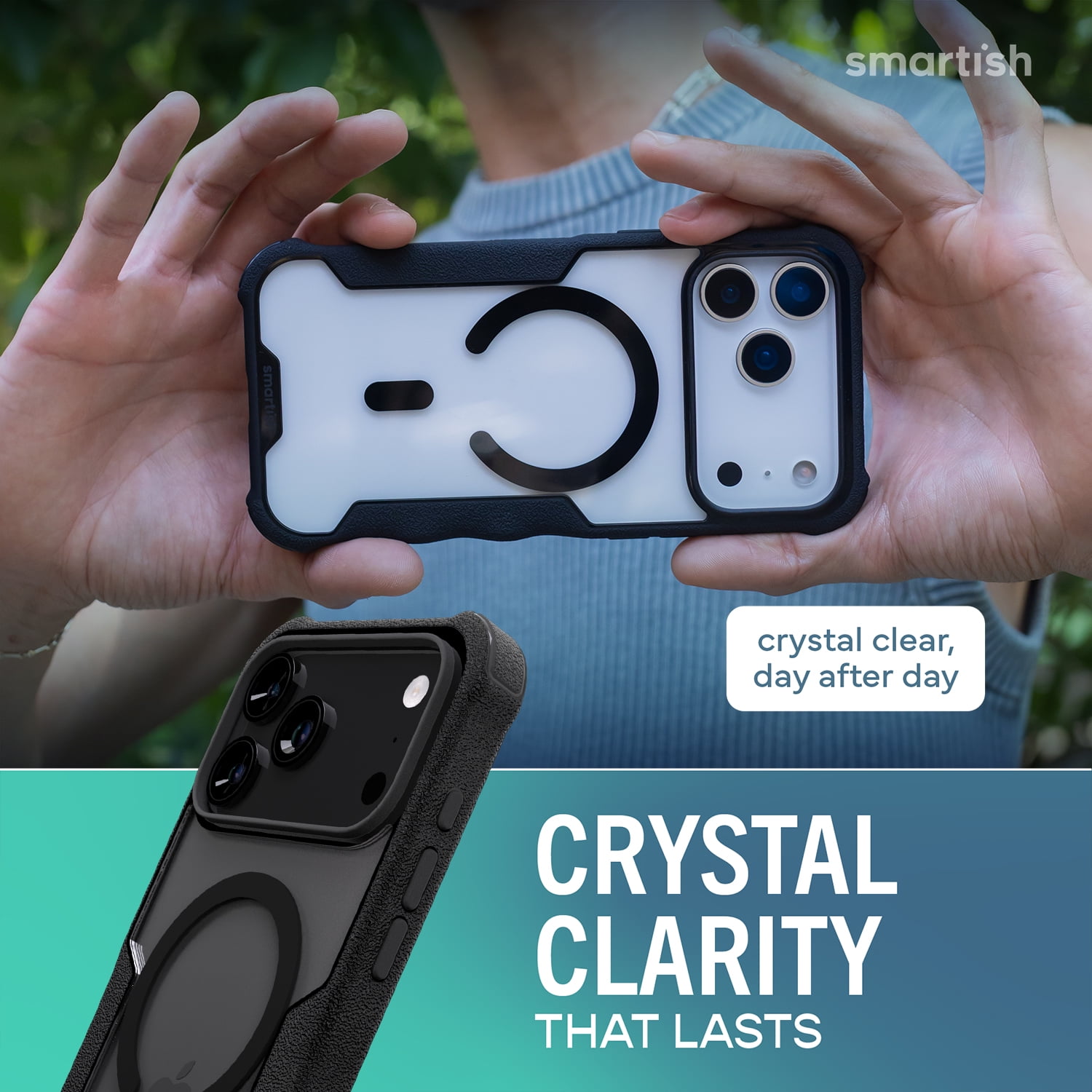 Smartish® iPhone 17 Pro Max MagSafe Case - Gripzilla Protective Magnetic Clear Case [Rugged + Tough] Heavy Duty Grip - Anti-Yellowing Drop Tested Cover for Apple iPhone 17 Pro Max - Clearly Black
