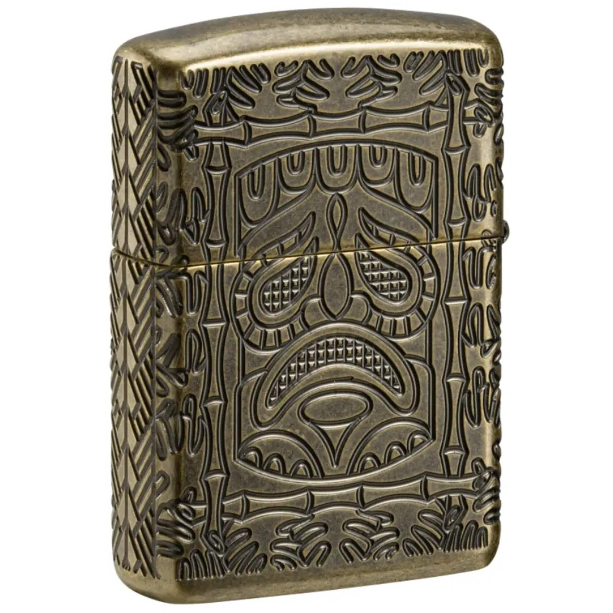 Zippo 46314 Tiki Design Antique Brass Windproof Pocket Lighter