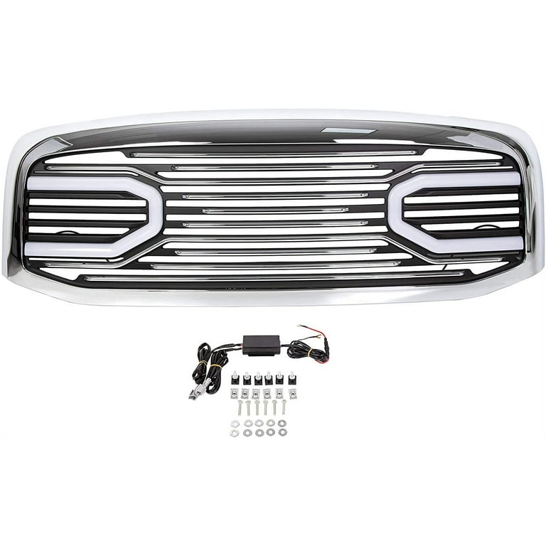 Chrome W/Light Front Hood Big Horn Grille Replacement Shell Grill