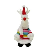 Holiday Time Christmas White Fabric Reindeer With Colorful Sweater Indoor Tabletop Dcor,8inch Height