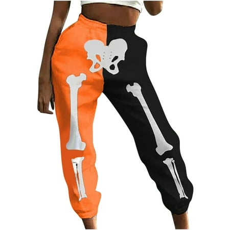 

Dadaria Sweatpants Women Plus Size Baggy Halloween with Pockets Splicing Print Elastic Waist Trousers Long Harem Pants Orange L Female
