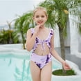 thumbnail image 5 of Bullpiano Summer Girls Ruffled Swimsuits 7-11T Cute Sunsuit Tie-dyed Bathing Suits Lace-up Princess Beachwear Cross Back Girls' Swimwear, 5 of 9