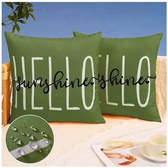 Outdoor Pillow Covers 18x18 Inch Set of 2 Hello Sunshine Decor Olive Green Waterproof Throw Pillow Covers Summer Outdoor Pillow Covers Decor for Patio Funiture Garden Sofa Couch 020G18