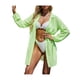 thumbnail image 2 of VISgogo Bikini de verano para mujer, vestido camisero largo suelto con cierre de botón de solapa de manga larga de Color sólido transparente VISgogo  moda, 2 of 5