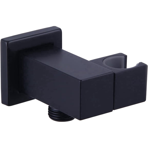 Wall Union with Hand Shower Holder, Angle Simple Brass Wall Mounted Supply Elbow with Adjustable Shower Wand Bracket Matte Black Matte Black