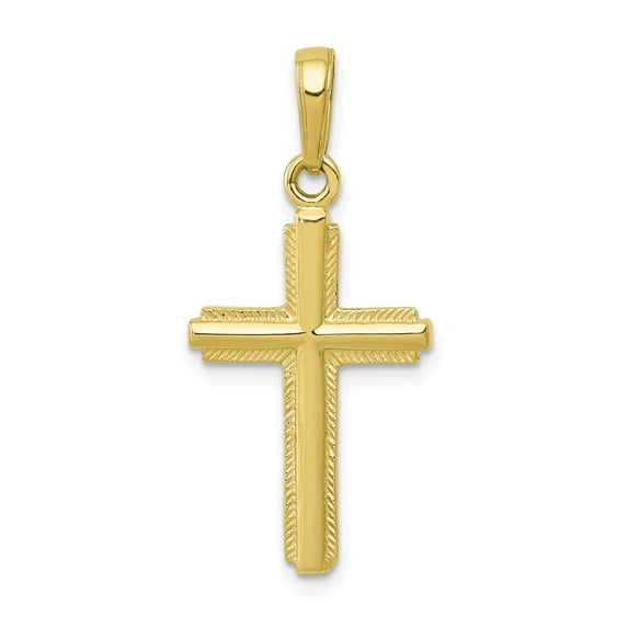 FB Jewels 10K Yellow Gold Cross with Stripped Border Pendant