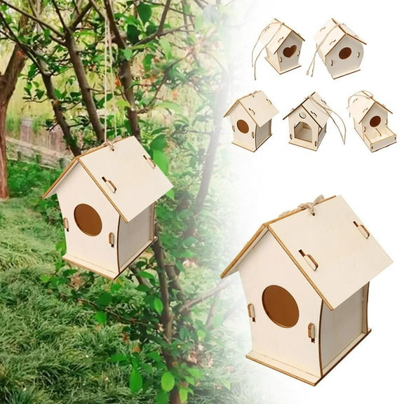 NOVELAR DIY Wood Birdhouse, 4.53 Inches Tall with Rustic Finish, Customizable Home for Small Birds, Enhances Natural Garden Aesthetic