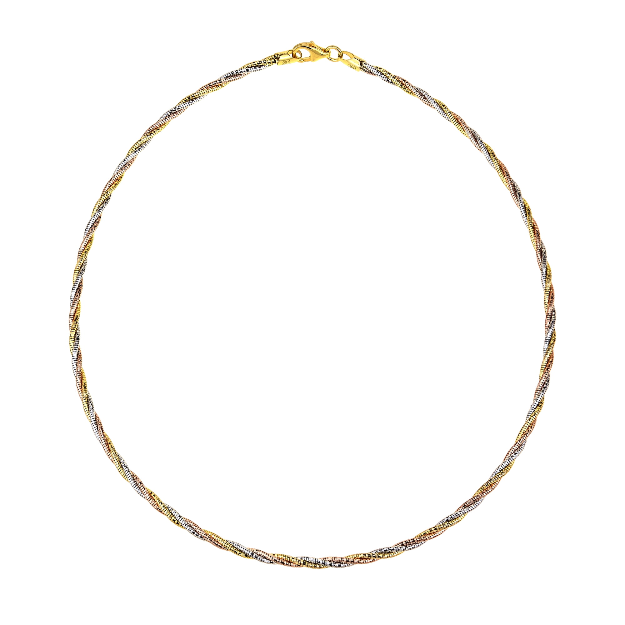 Twisted Tri-color Gold over Sterling Silver 16-inch Omega Chain ...