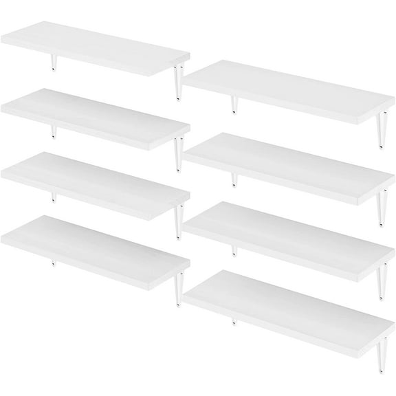 Wallniture Arras 17"x6" Floating Shelves for Wall, Bookshelf Living Room, Kitchen Storage Shelves, Floating Shelf for Dining Room, Home Office Wall Shelf Set of 8, White, Wood
