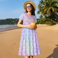 thumbnail image 4 of Goofa Fish Scale1 Pattern Women Summer Short Sleeve Midi Dress with Pockets Casual Aline Flowy Tshirt Dress Vocation Beach Sundress, 4 of 6