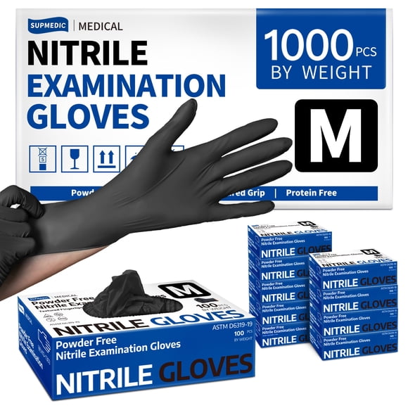 Guantes de nitrilo Supmedic, serie SKF, 3.5 mil, negros, medianos, 1000 unidades