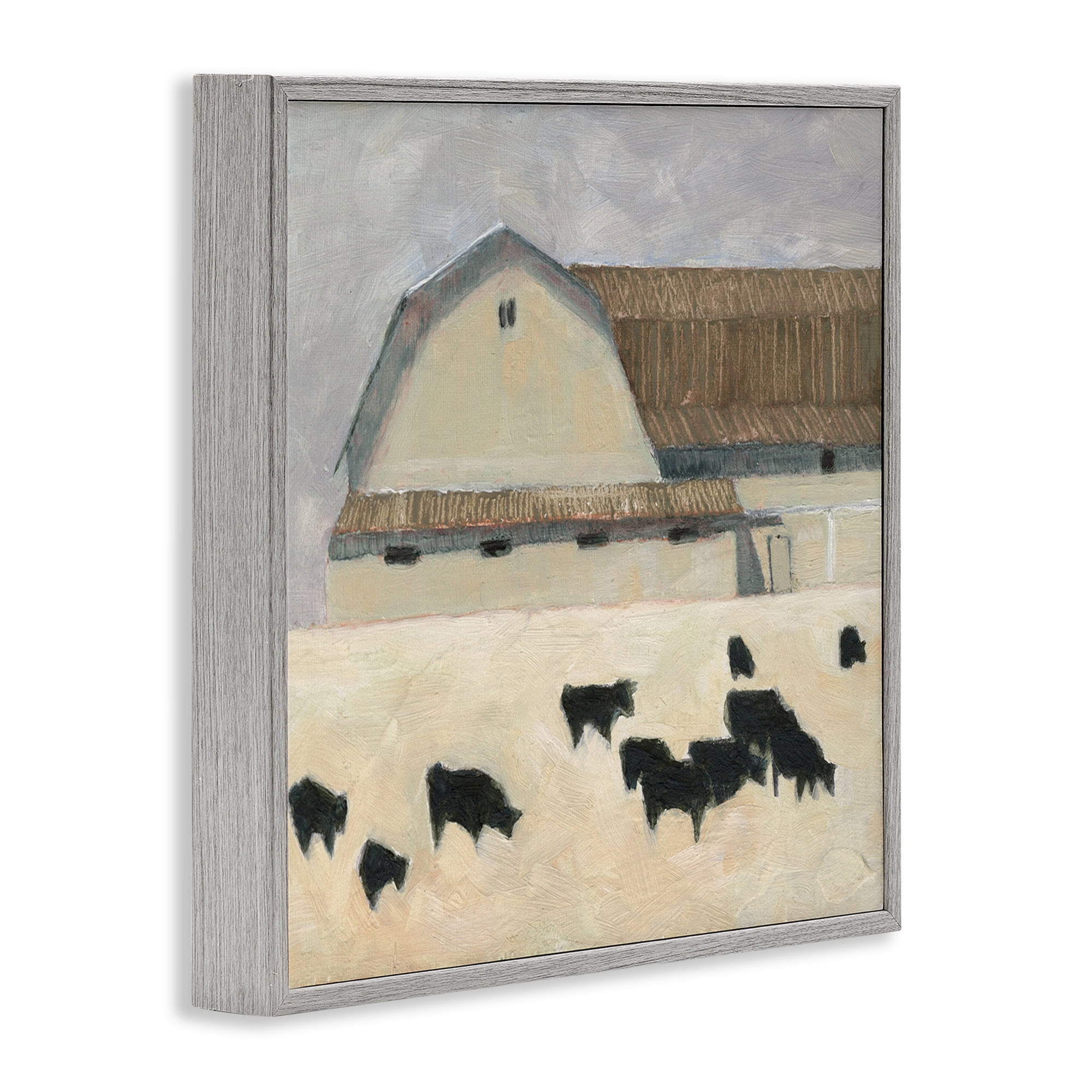 Stupell Industries Grazing Black Farm Cattle Animals & Insects Painting Gray Framed Art Print Wall Art, 24 x 24