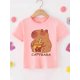 thumbnail image 2 of Camiseta versátil de cuello redondo informal y creativa con estampado de capibara para niña bebiendo té con leche, 2 of 6