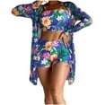 thumbnail image 2 of Wancir Women's Floral 3 Piece Hawaiian Outfits Beach Cardigans Cover Ups Crop Tops Boy Shorts Swimsuit, 2 of 9