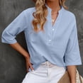thumbnail image 2 of Cotton Linen Tops for Women 3/4 Sleeve Loose Fit Shirts Casual Button Solid Color V Neck Blouses 2026 Spring Dressy Lightweight Comfy Outfits Going Out Tops Ladies Fashion Trendy, 2 of 7
