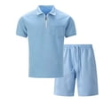 thumbnail image 3 of JAJAHO Mens Short Set Summer 2 Piece Outfits Casual Solid Color Jacquard Quarter Zip Lapel Short Sleeve T Shirts Shorts Set Comfortable Lightweight Trendy Outfit, 3 of 4