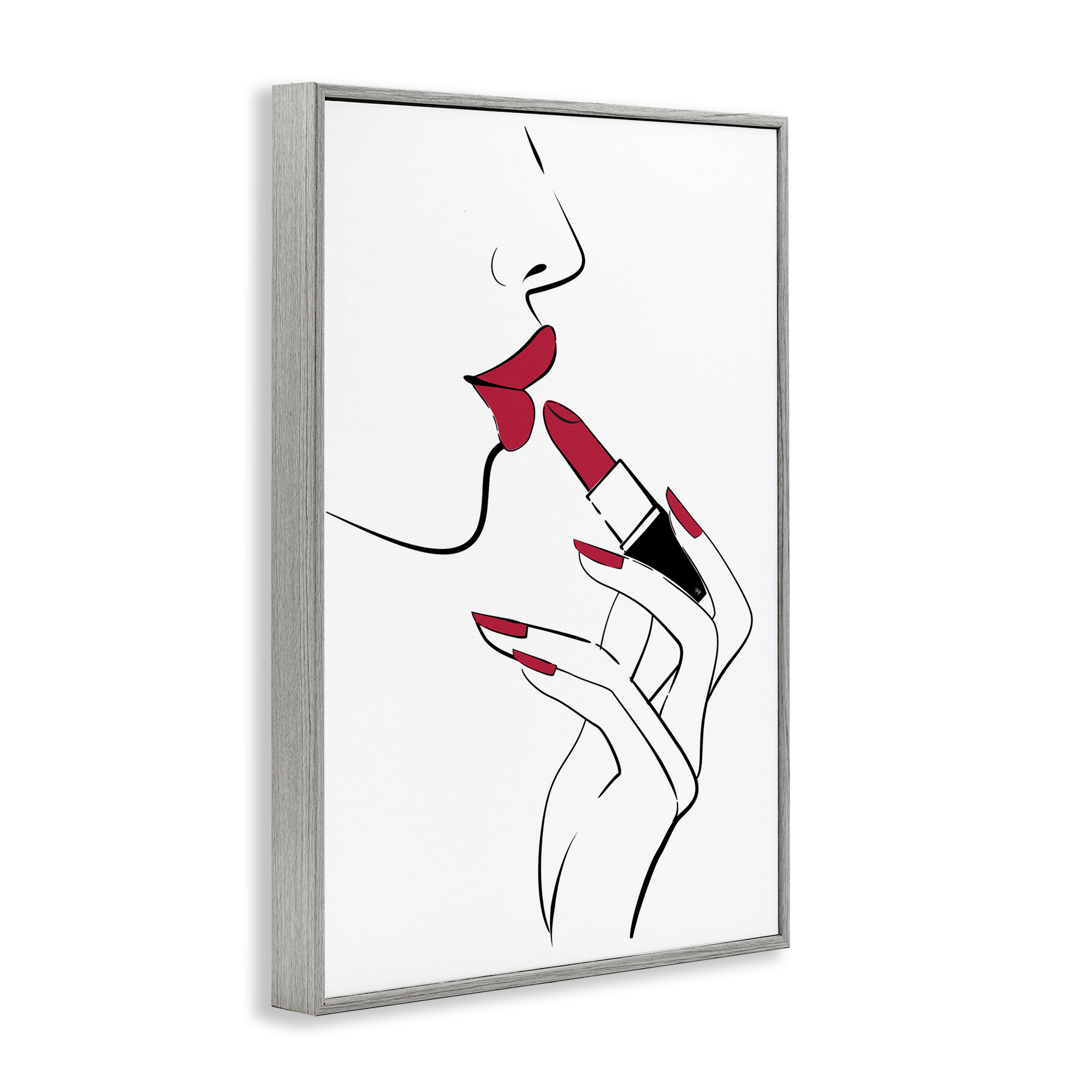 Stupell Industries Red Lips Makeup Novelty Painting Gray Framed Art Print Wall Art, 16 x 24
