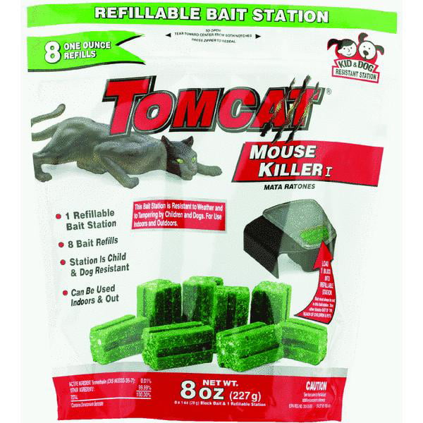 Tomcat Mouse Killer I Tier 1 Refillable Mouse Bait Station, With 8