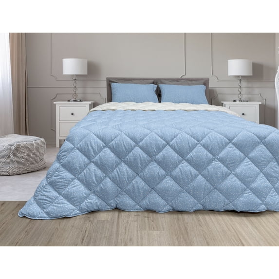 Winter Comforter & Sham Bedding Set, Little Snowflakes Falling from the Sky December New Year`s Eve Blizzard, 3 pcs Duvet Set Microfiber Filling Quilt, 5 Sizes, Blue White, by Ambesonne