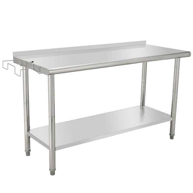 Table de Travail d'Infusion en Acier Inoxydable NSF - Robuste 60x24x35 Pouces - Tablette Inférieure Réglable, Dosseret, Bord Courbé, Support à Déchets Amovible, pour Restaurant et Maison