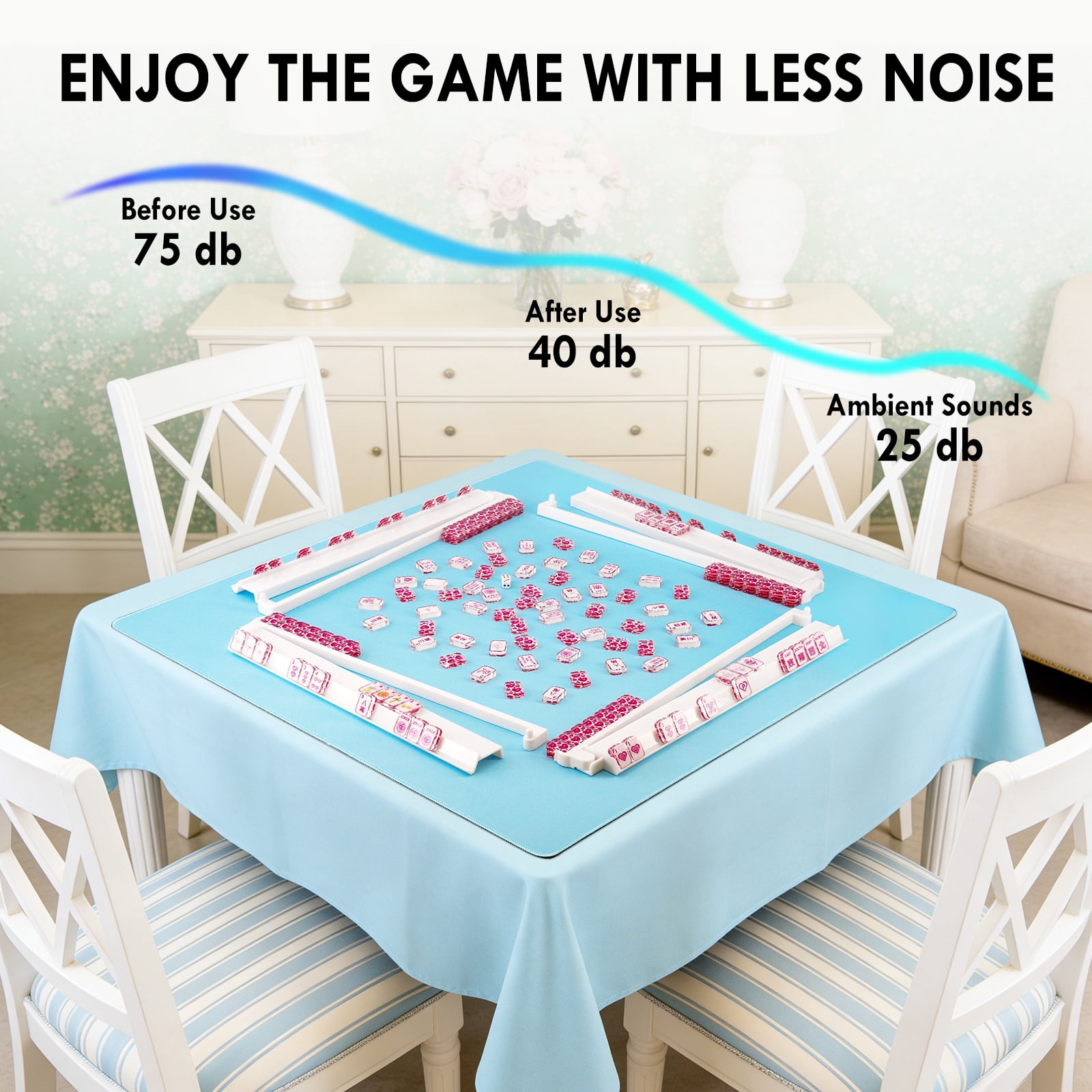 Zero-Crease Mahjong Game Mat | Ultra-Smooth Anti-Slip Silent Pad for Board Games & Cards with Bag - Macaron Blue