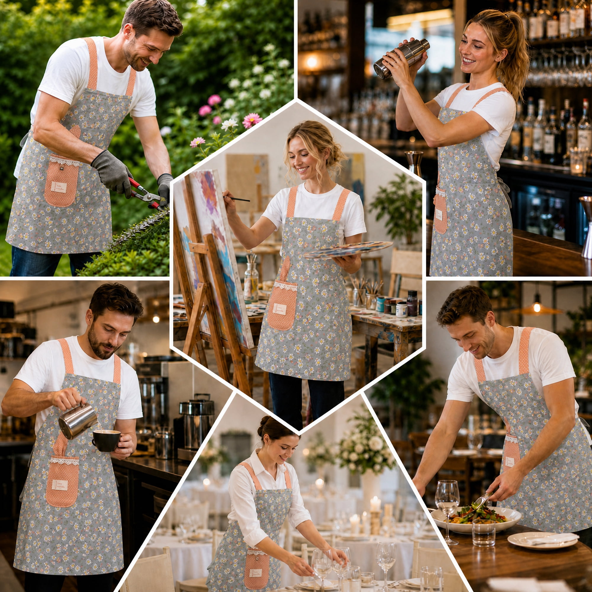 Unique Bargains Flower Pattern Kitchen Cooking Aprons for Home Blue