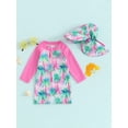 thumbnail image 2 of SUNSIOM Infant Girls Swimsuit One-Piece Long Sleeve Rash Guard Zip Up Bathing Suits with Hat Beach Wear, 2 of 9
