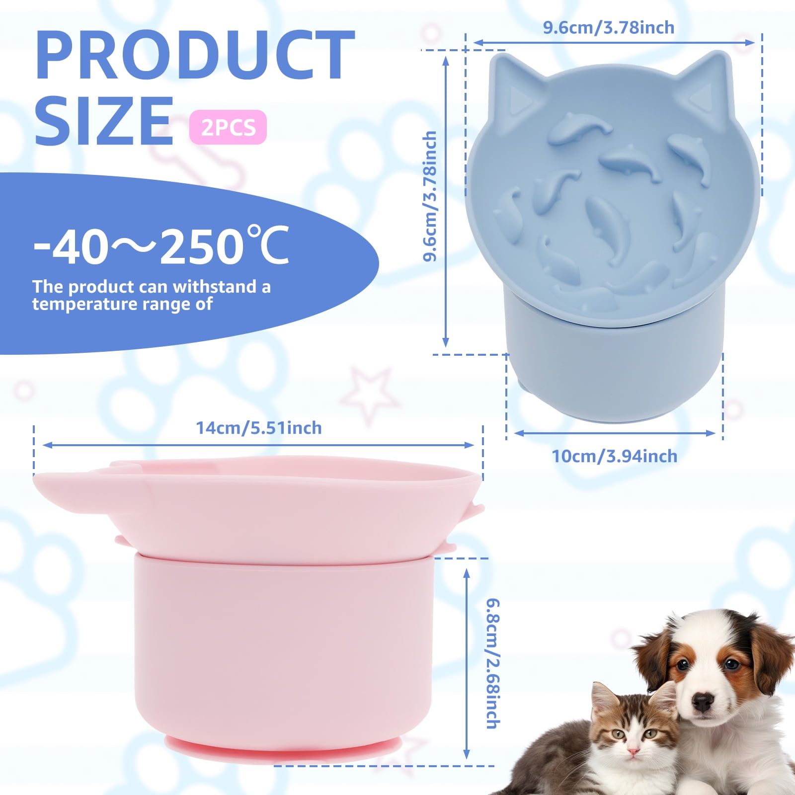 LINFANG 2Pcs Silicone Cat Slow Feeder Elevated Slow Feeder Dog Bowl with Nonslip Base Adjustable Angle Pet Feeding Bowls to Slow Down Eating for Cats Dogs