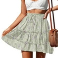 thumbnail image 2 of Akafmk Summer Womens Casual Skirts,Womens Flowy Tiered Ruffled Floral Skirt,Solid Color Elastic High Waist Ruffle Skirts Loose Fitting Vacation Beach Mini Skirts, 2 of 5