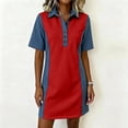 thumbnail image 6 of Ovbmpzd Imitation Denim Womens Summer Dresses Red Loose Fitting Collared Mini Shift Casual&nbsp;Dresses&nbsp;for Women, 6 of 6