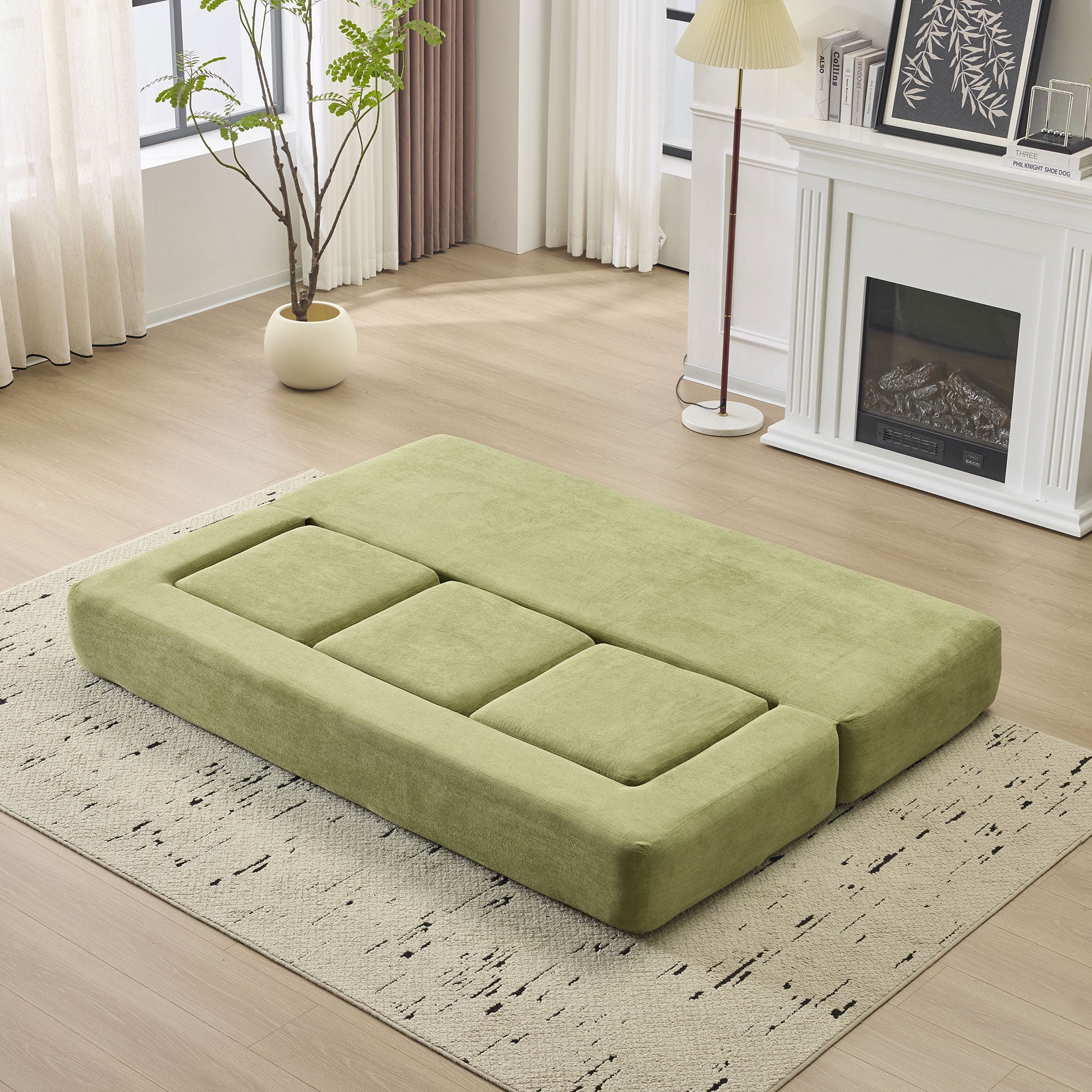 Modular Sofa Bed with 3 Detachable Ottoman Pieces, Convertible L-Shaped Sectional and Chaise Lounge for Small Apartments and Studios, Green
