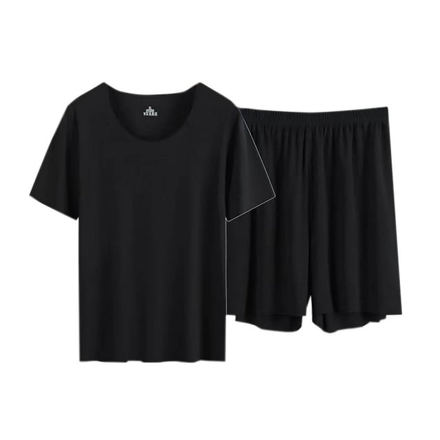 cfhntfmh Ensembles de Pyjama pour Femmes Confortables Col Rond Manches Courtes T-Shirts Couleur Unie Shorts Larges Ensembles de Nuit