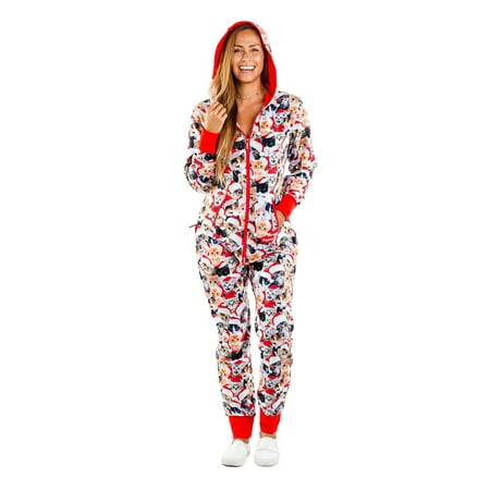 

Hirigin Women Hooded Jumpsuit Christmas Long Pants Bodysuit Long Sleeve Pajama Overall Home Wear Coat