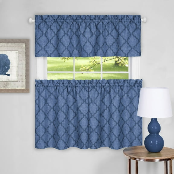 ACHIM-Colby Window Curtain Tier Pair and Valance Set58x24-Blue