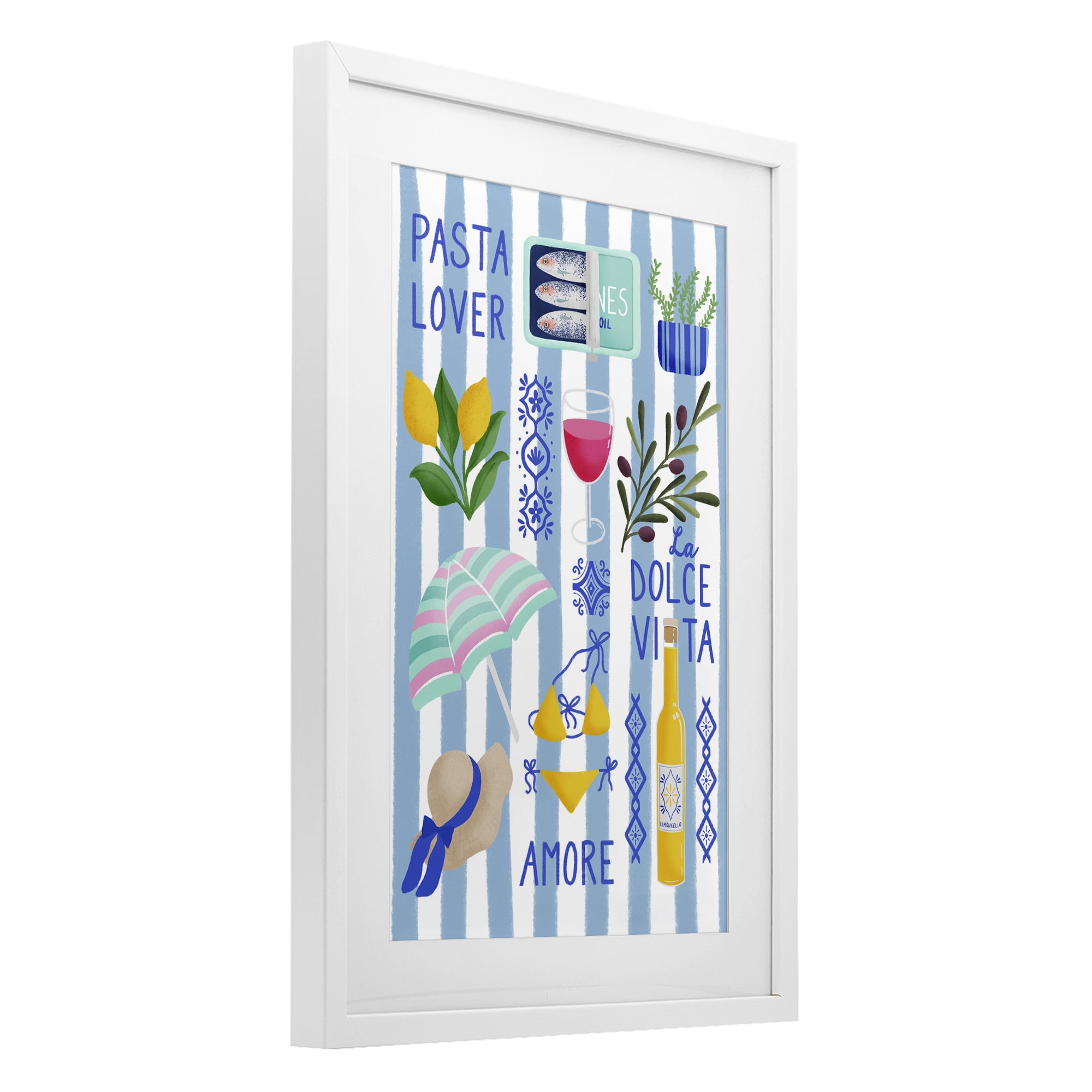 Stupell Industries Pasta Lover Mediterranean White Framed Print Under Glass, design by Metka Hiti