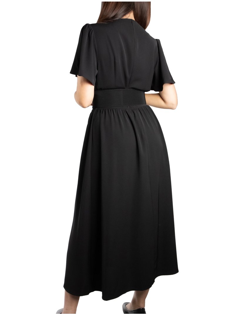 Jess by Meiko Women's Dress V Neck Flutter Sleeve Statement Buckle  Waistband Midi Dress L Black - Walmart.com