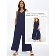 thumbnail image 6 of SLADYGLO Women Crew Neck Buttons Down Side Pockets Ribbed Pleated Wide Leg Jumpsuits, 6 of 7