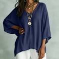 thumbnail image 5 of Gamivast V Neck Blouses for Women 3/4 Batwing Sleeve Flowy Shirts Casual Oversized Loose Fit Tunic Tops Lightweight Comfy Basic Tees for Summer Fall Vacation Navy XXL, 5 of 7