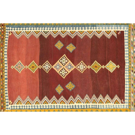 Ahgly Company Indoor Rectangle Contemporary Red Abstract Area Rugs, 7' x 9'