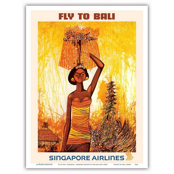 Fly to Bali Indonesia - Balinese Royal Cremation - Singapore Airlines - Vintage Airline Travel Poster by Seah Kim Joo c.1960s - Master Art Print (Unframed) 9in x 12in