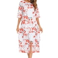 thumbnail image 3 of Hanerdun Women Zipper Robe Female 1/2 Sleeve Mid-calf Nightgown with Pockets, Floral Pink XL, 3 of 6