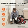 thumbnail image 2 of KFFKFF Drain Cleaner Machine, 100FT x 1/2 Inch with Auto Feed, 550W, Portable on Wheels, Includes 8 Cutters & Foot-operated Air Switch, Cleans 2"-4" Pipes, 2 of 7