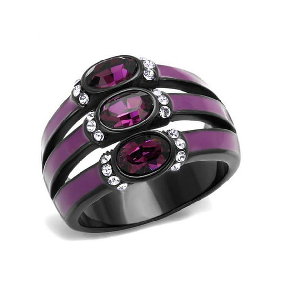 Black and Purple Stainless Steel Amethyst Crystal Fashion Ring Women's Size 9