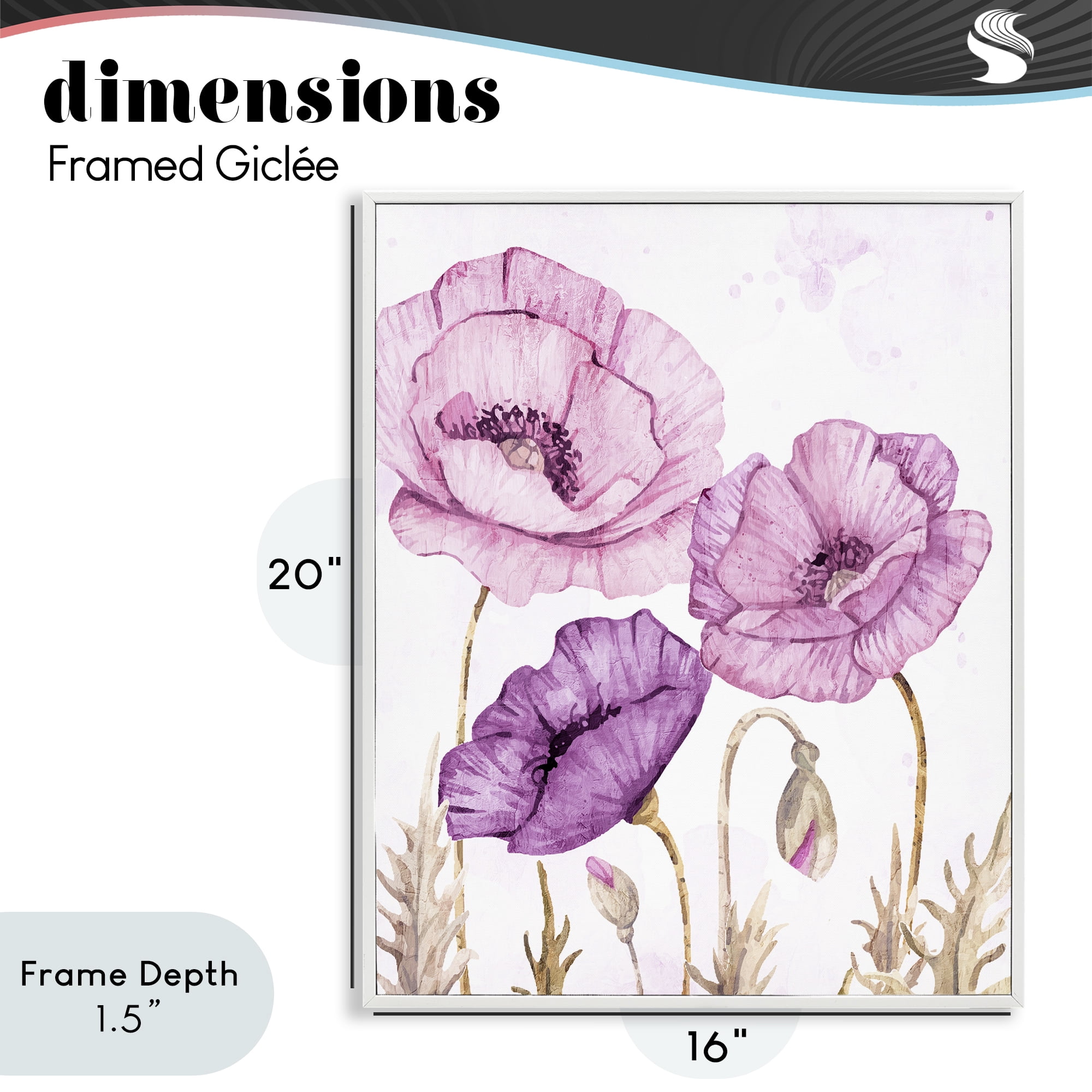 Stupell Industries Bright Purple Poppies White Framed Giclee Art, design by Kim Allen