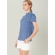 thumbnail image 4 of INSPIRE CHIC Blusa Tops De Lunares Volante Fruncido Manga Corta Cuello Alto Para Mujeres Azul XS, 4 of 6