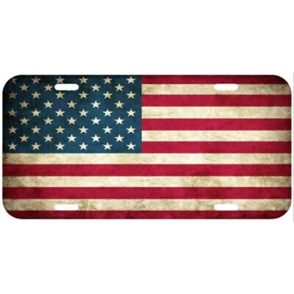 AMERICAN FLAG DISTRESSED VINTAGE VEHICLE LICENSE PLATE FRONT AUTO TAG USA TRUCK