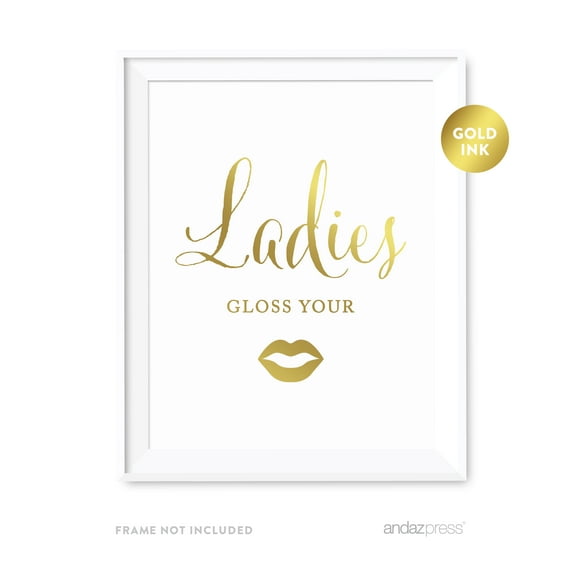 Gloss Your Lips, Comb Your Mustache Gold Metallic Gold Wedding Party Signs, 2-Pack