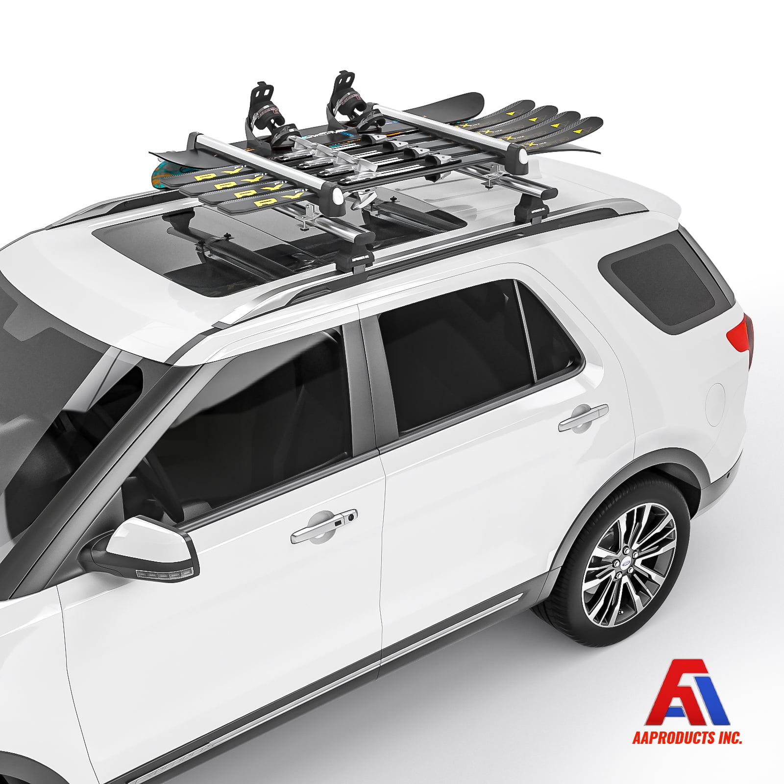 AA Products 33'' Aluminum Universal Ski Roof Rack Fits 6 Pairs Skis or 4 Snowboards, Ski Roof Carrier Fit Most Vehicles Equipped Cross Bars